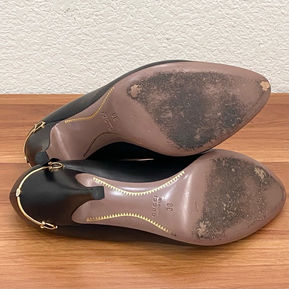 GUCCI Nappa Charlotte Black Leather Horsebit Embellished Pointy Pumps Size 38 - Picture 9 of 16